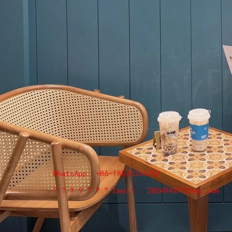 Single Rattan Dining Chair Bedroom Solid Wood Armrest Light Luxury Chair