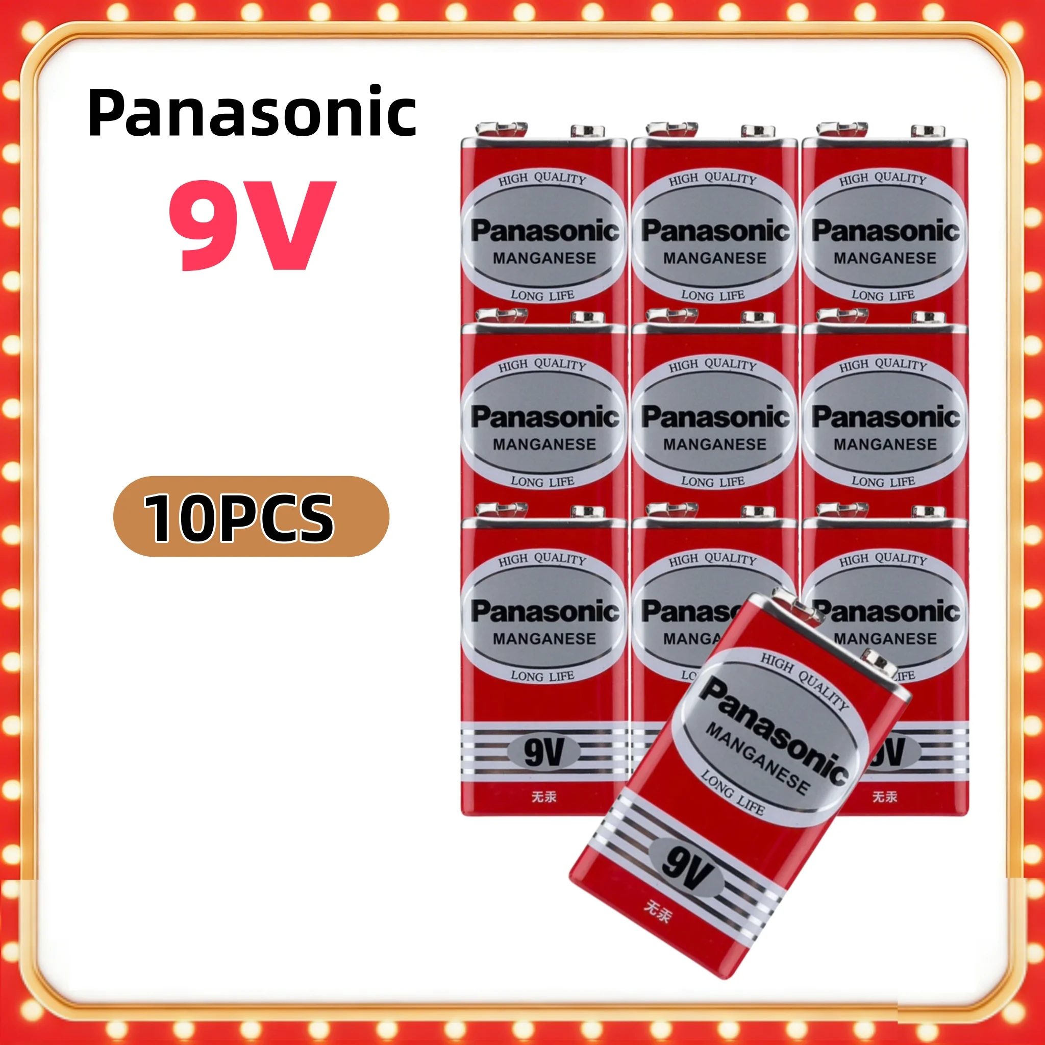 Pile alcaline Panasonic 6F22ND 9V originale, sans mercure, longue durée de vie, pour détecteur de fumée/réveil/microphone sans fil