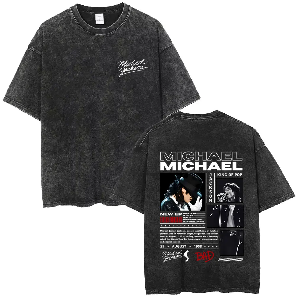 Washed Vintage King of Pop Michael Jackson Tour T-shirt Men Women Retro Gothic Rock T Shirt Men's Oversized T-shirts Streetwear