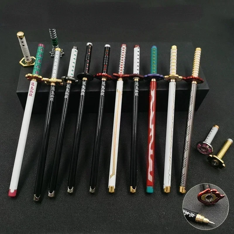 New Styles Japan Anime Demon Model Gel Pen 0.5mm Black Refill with Pen Rack Cosplay Prop Kid Student Gift Slayer Weapon Sword