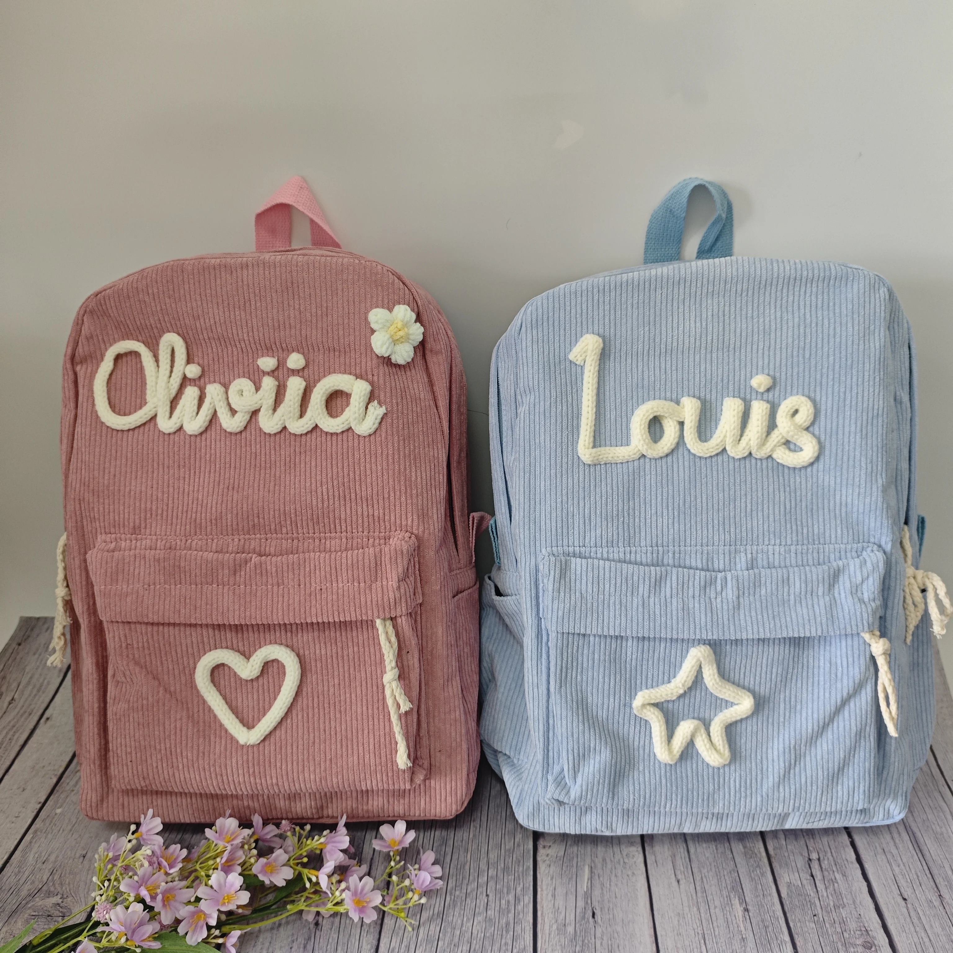 

Custom Large Capacity Backpacks Hand-Embroidered Corduroy Backpacks Back to School Bags Birthday Gifts For Children Travel Bags