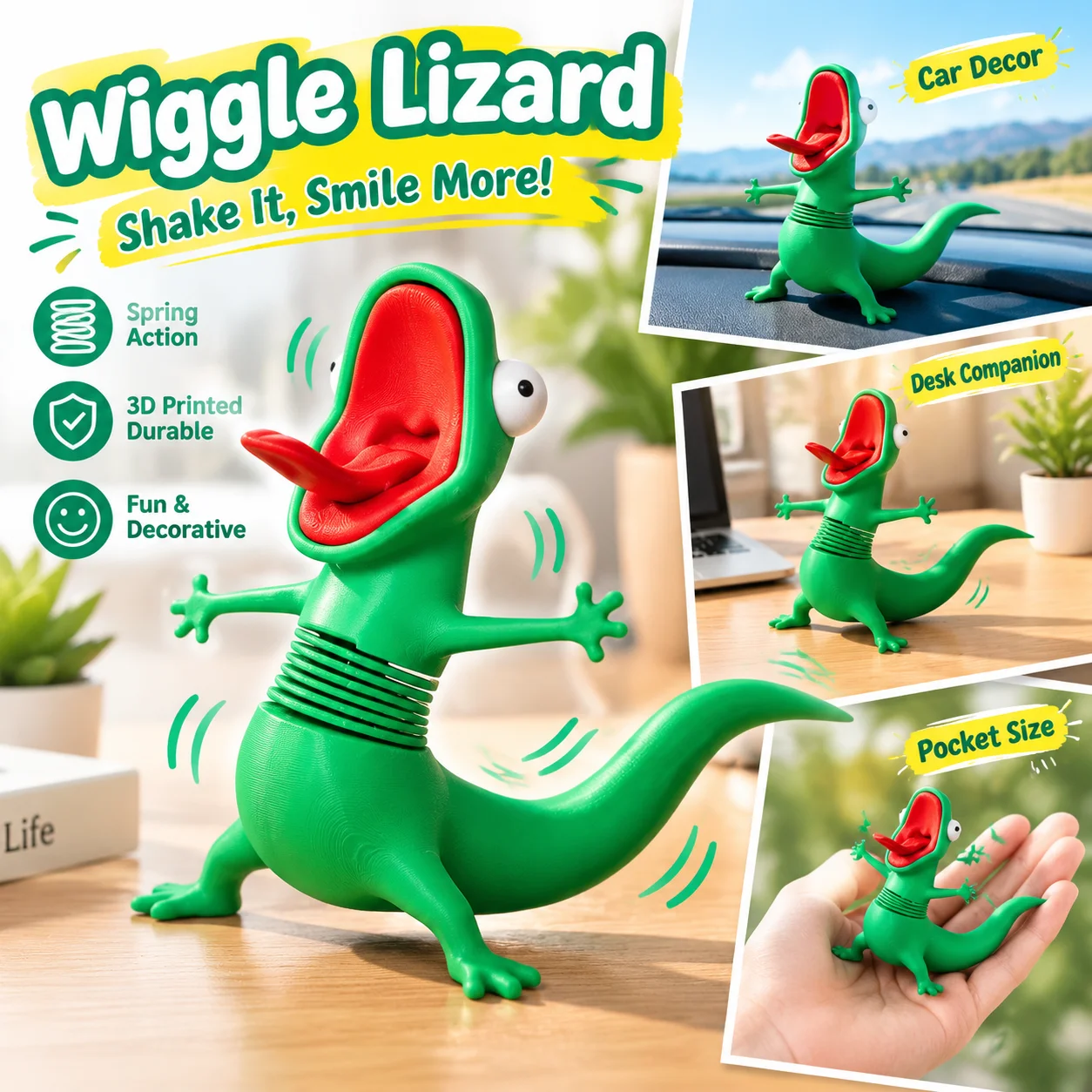 Swinging Lizard Toy 3D Printed Lizard Figure Stress Relief Desktop Ornament Funny Car Decor Gift