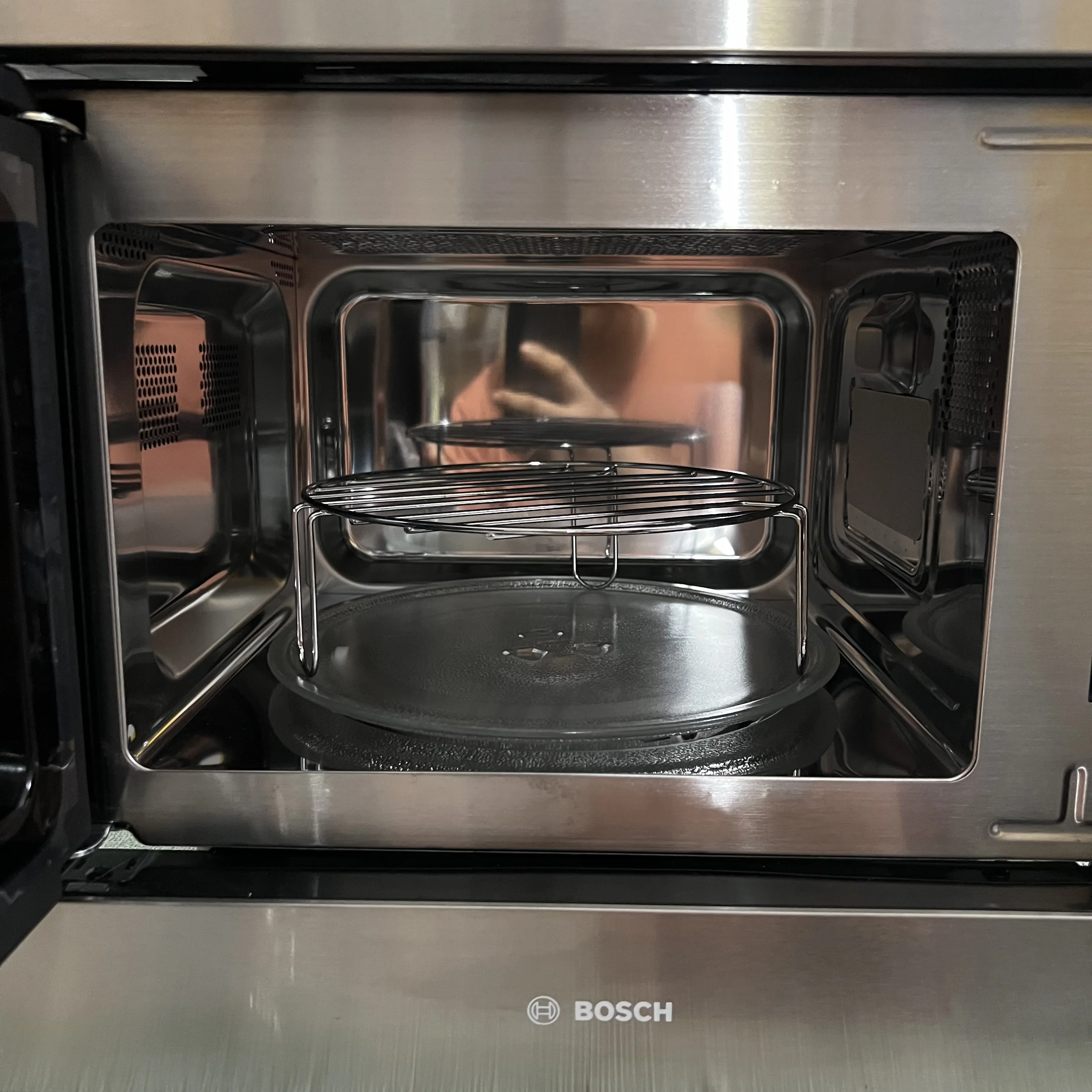 EM ESTOQUE 20L BOSCHs prateado Incorporado Forno de Microondas Construído em Placa de Operação Multifuncional em Inglês Mecânico LCD digital