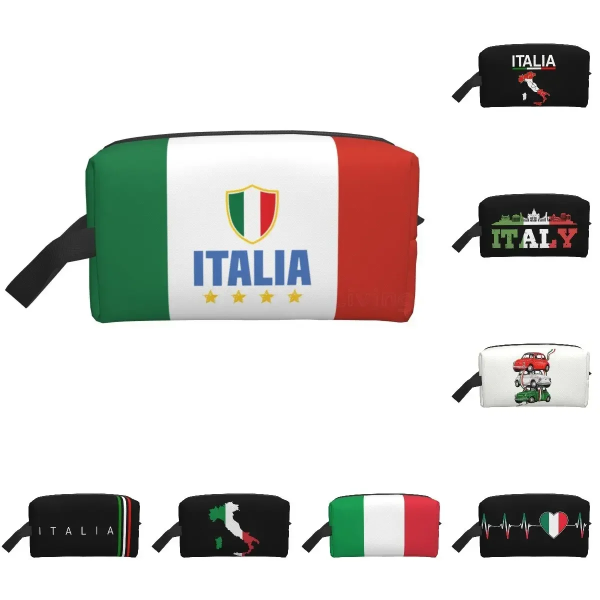 Bolsa de cosméticos con bandera de Italia para mujer, estuche de maquillaje de gran capacidad, bolsas de aseo de almacenamiento portátiles con bandera italiana para viajes