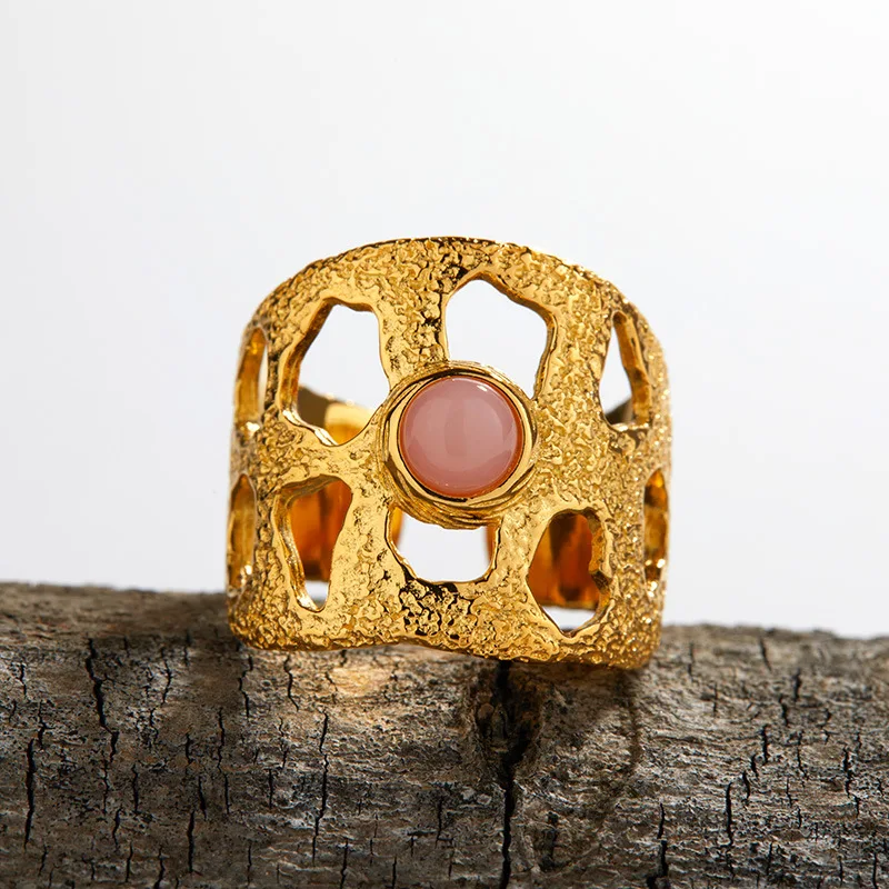 

S925Pure Silver Natural Pink Opal Ring Original Personalized Hollow DesignINSElegant and timeless