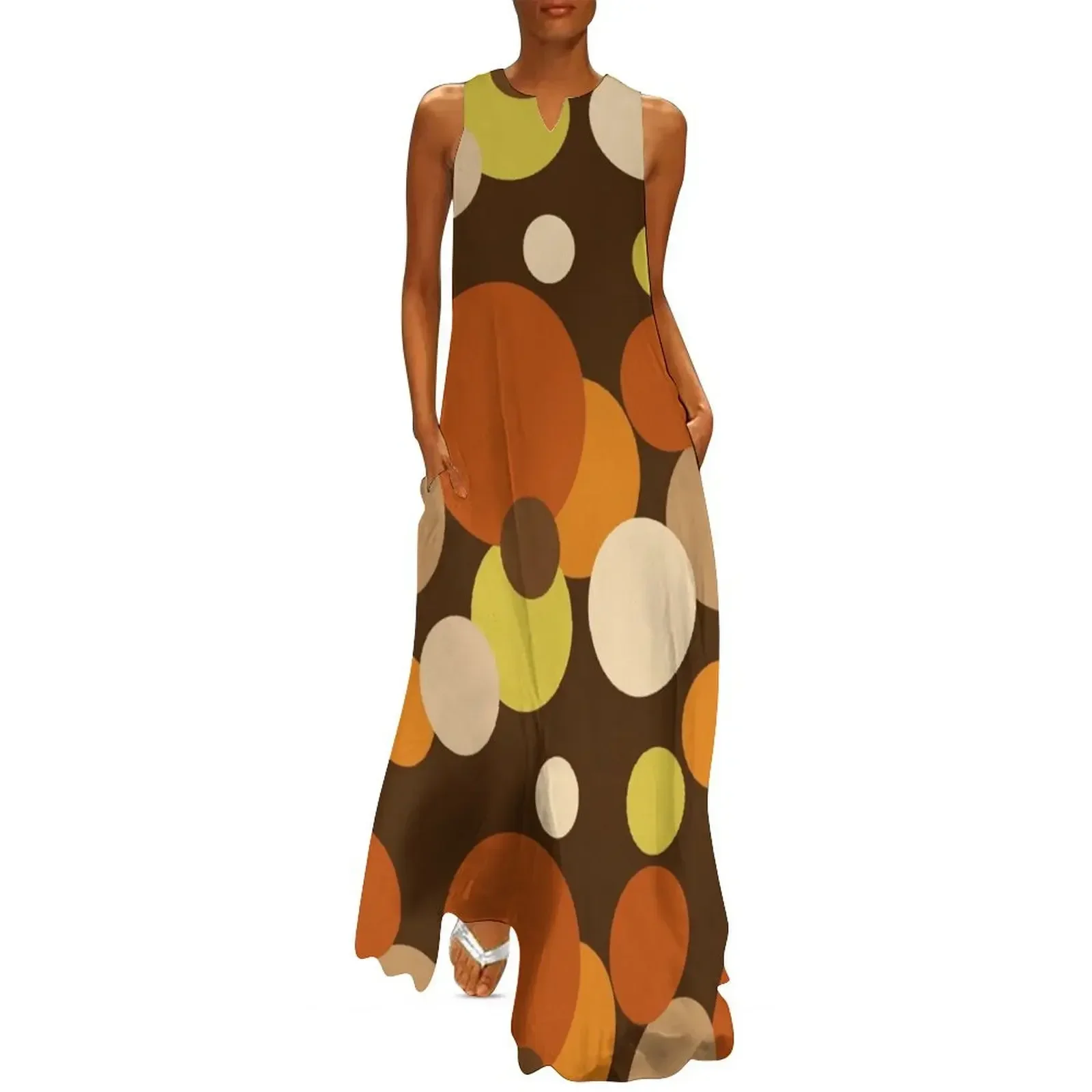 

Big 70s polka dots brown Long Dress Dress vintage dresses for womens 2025 women long dresses Women dresses summer Dress