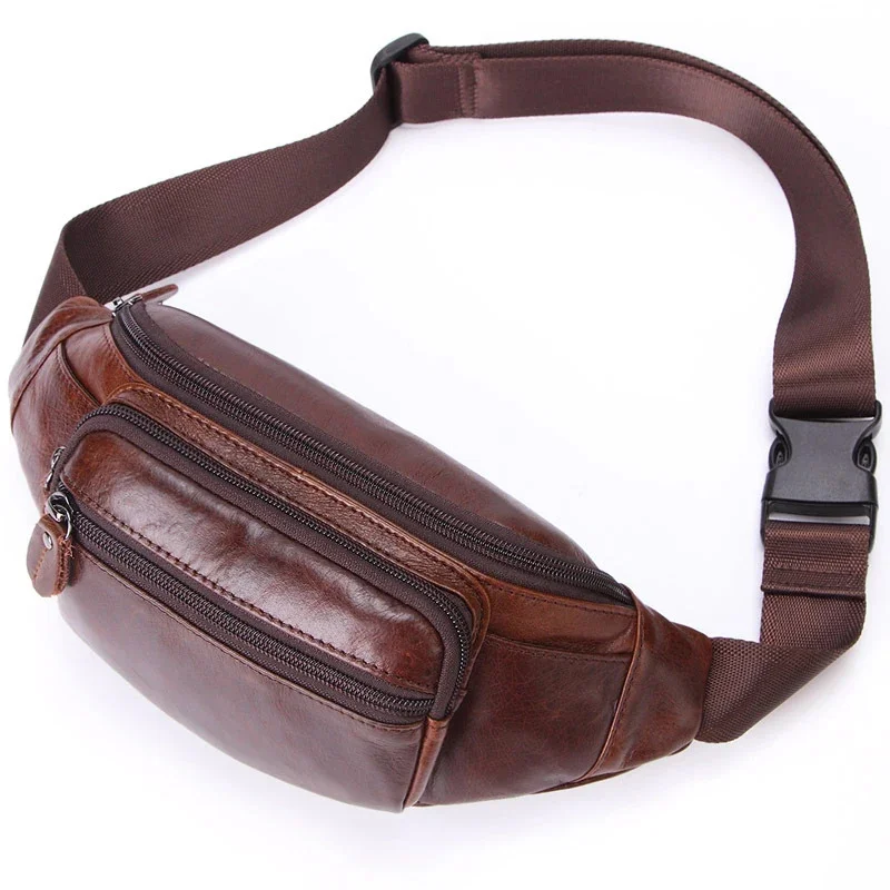 Genuine Leather Fanny Pack For Man Soft Cowskin Waist Bag Crossbody Phone Casual Mens Pouch Outdoor Sport