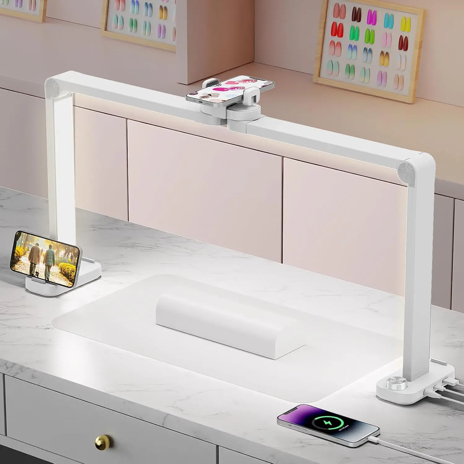 

34" Adjustable LED Nail Desk Lamp with Phone Stand, 3000K-6000K Color Temperature for Beauty Professionals