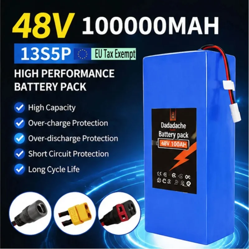 100Ah 48V 13S5P 18650 Wiederaufladbarer Lithium-Akku-Pack, eingebautes intelligentes BMS geeignet für 1500W Elektromaschinen + Ladegerät, schneller Versand aus Polen.