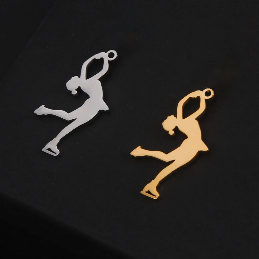 5pcs/Lot Stainless Steel Charms Figure Skating Sprots Charm For Jewelry Making Wholesale Diy Women Necklace Pendants Findings