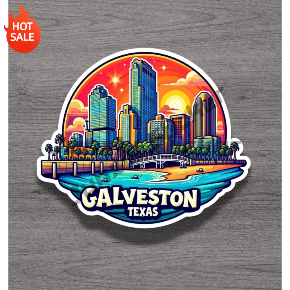Galveston Texas Travel Souvenir Vinyl Sticker For Laptop And Suitcase Self Adhesive Decal