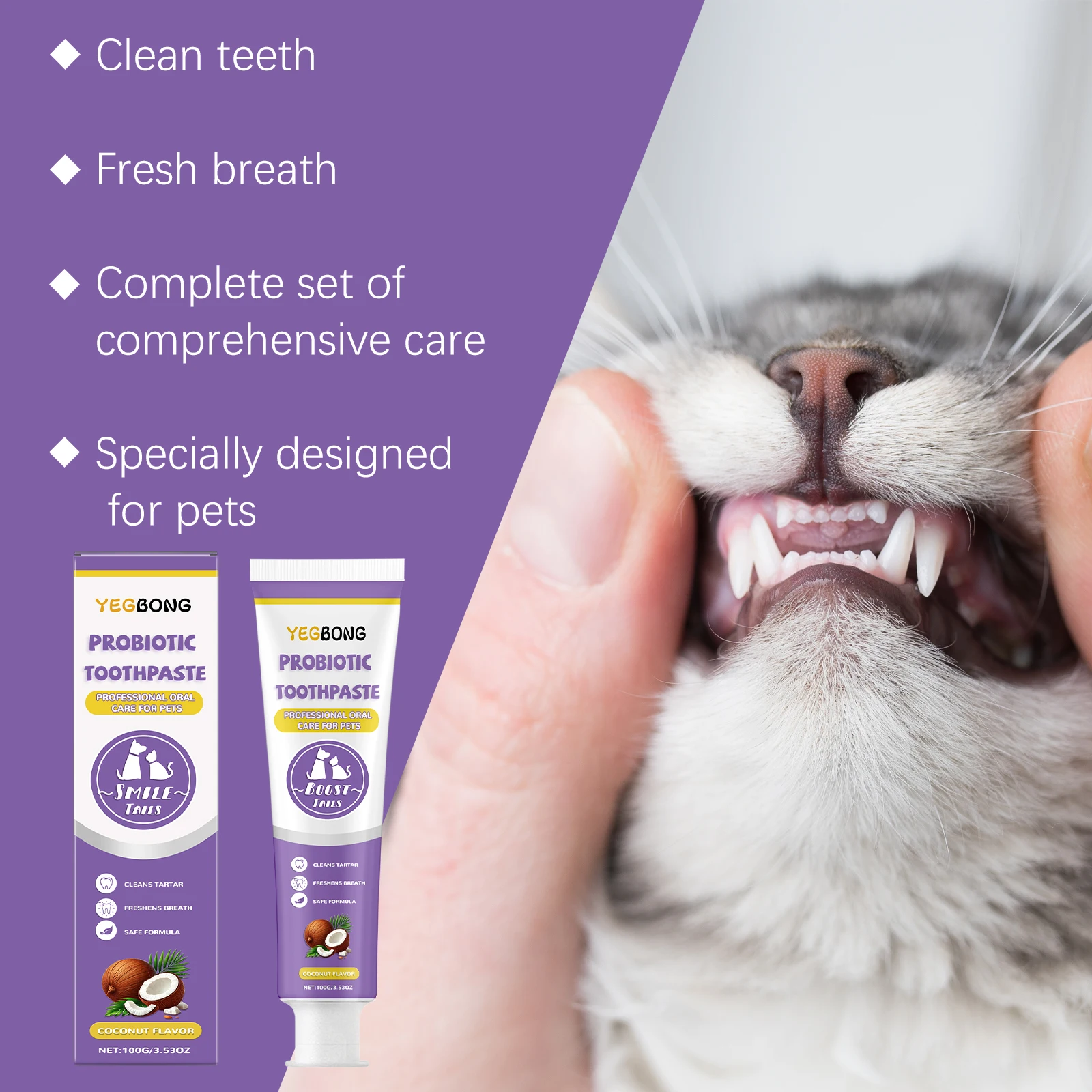 Pet Probiotic Toothpaste Coconut Lactobacillus For Dogs Cats Remove Tartar Freshen Breath Plaque Removal Dental Care Paste 100g