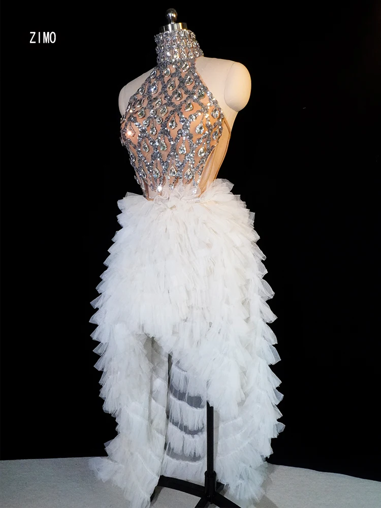 Biała długa sukienka cekinowa kryształowa dwuczęściowa seksowna celebrytka wesele impreza klub urodziny stroje świętowanie drag queen sceniczny