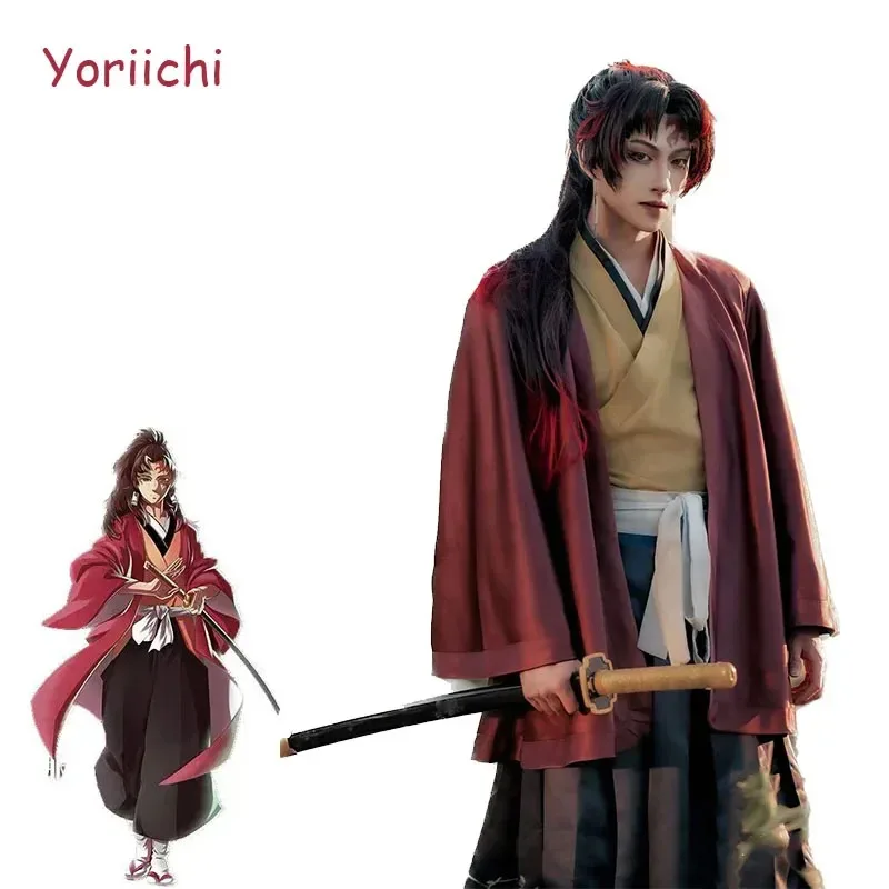 

Anime Tsugikuni Yoriichi Cosplay Costume Kimetsu No Yaiba Full Set Outfit Wig