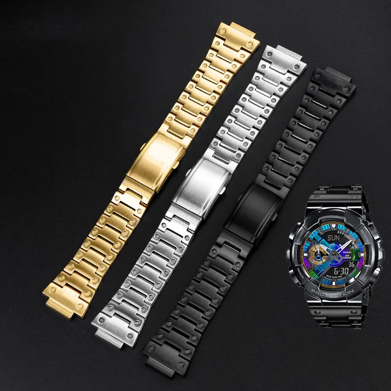 16mm Solid fine steel watch band for Casio Watch G-Shock small steel gun GM110 series stainless steel strap wristband Bracelet