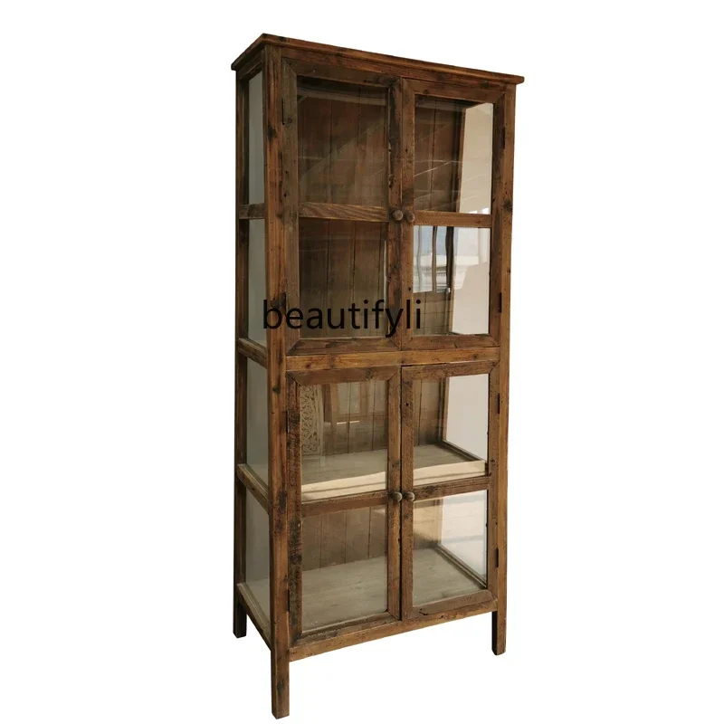 

A55 American retro solid wood glass door dining side cabinet display locker B & B decoration cabinet