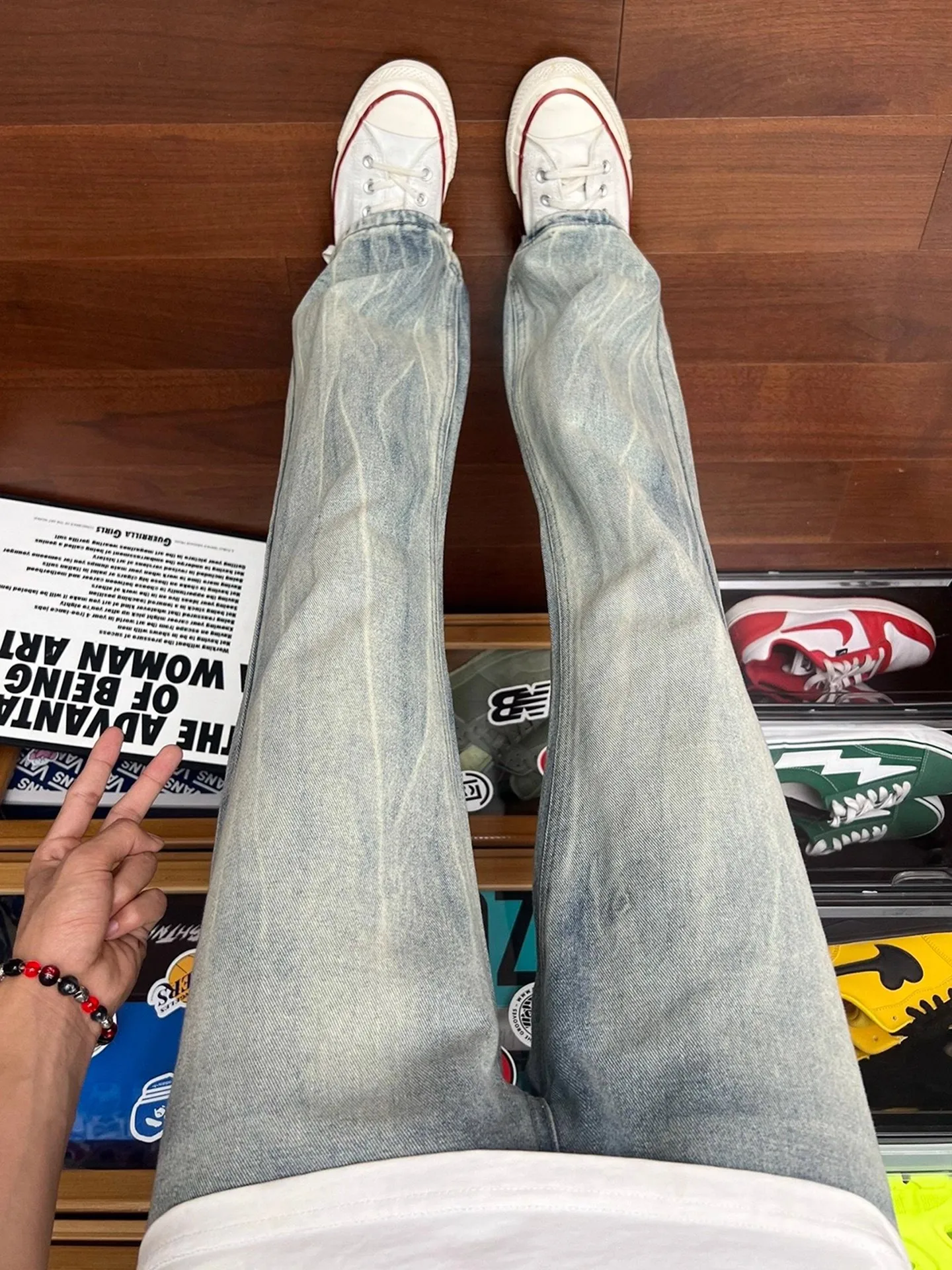 

Retro Blue Flared Jeans Men's Slim Straight Knife High Street Vibe American Sle Autumn Straight Tube Jeans Youth Trend