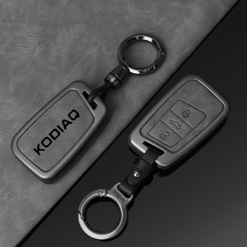 Leder Auto Schlüssel Fall Abdeckung Shell Halter für Skoda Kodiaq Fernbedienung Schlüssel Abdeckung Metall Gehäuse Keyless Protector Zubehör – Detail 2