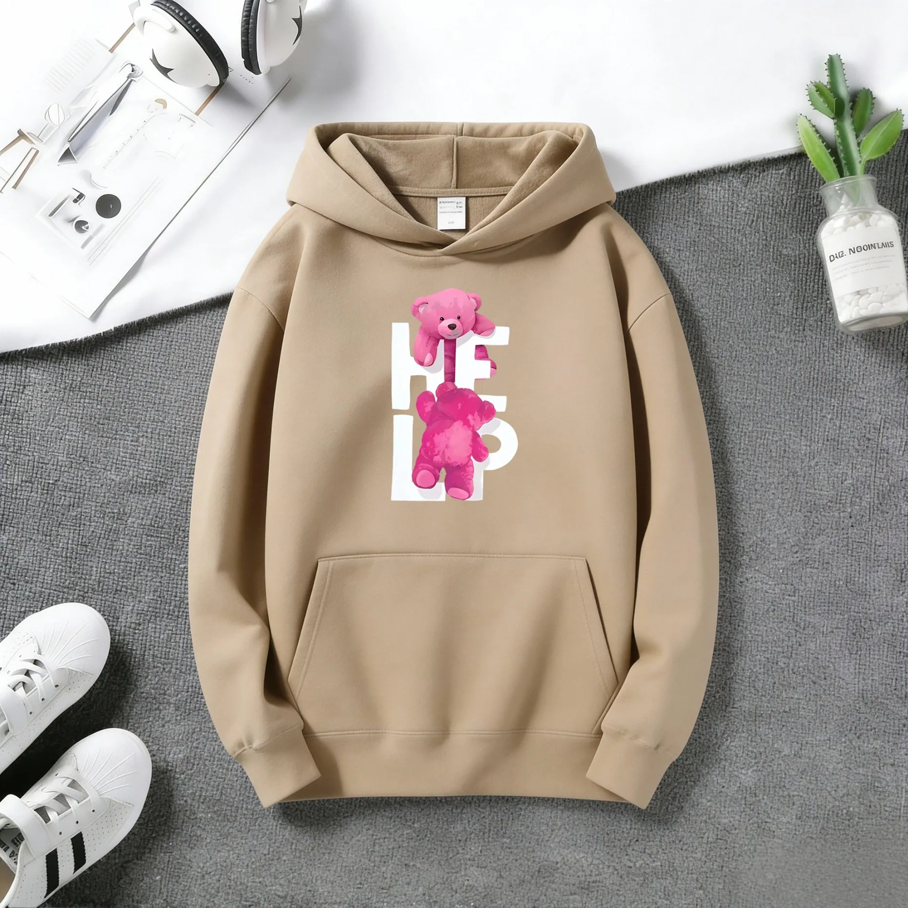 Fashionable kitten-patterned hooded sweater, versatile style, women's casual hooded sweater