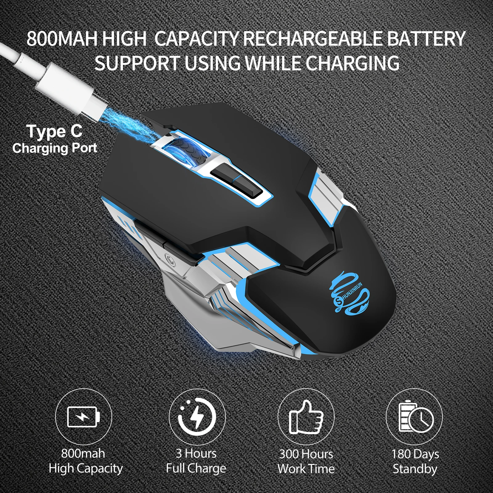 Wireless Gaming Mouse Bluetooth Mouse, Silent, Rechargeable, 7 Buttons, Quiet Click, Multi Device, RGB Light Up Computer Mouse