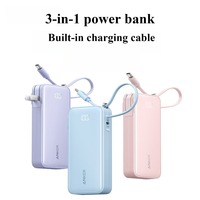 Anker 3-in-1 Portable IPhone Charger, 10,000mAh Power Bank with Built-in USB-C/L Cable and Foldable Wall Plug, 30W Fast Charging