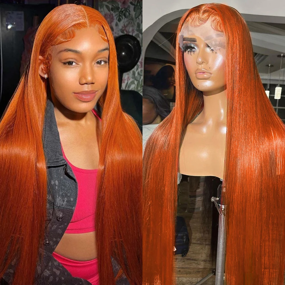 Ginger Orange Lace Wig 13x6 Human Hair Brazilian Highlight Color Wigs Pre Plucked Straight 13x4 Lace Frontal Human Hair Wig