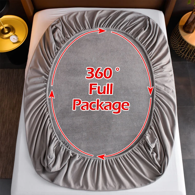 Billiger Verdicken Samt Bett Abdeckung Elastische Bettwäsche Set Matratze Abdeckung Weiche Königin König Einfarbig 90/150/x200 Für Wohnkultur – Detail 1