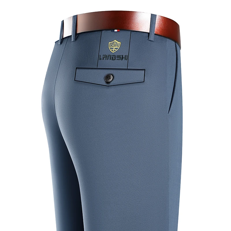 

Мужские деловые повседневные брюки, эластичные классические брюки, не мнущиеся, с вышивкой, 4-сторонний стрейч, формальные брюки