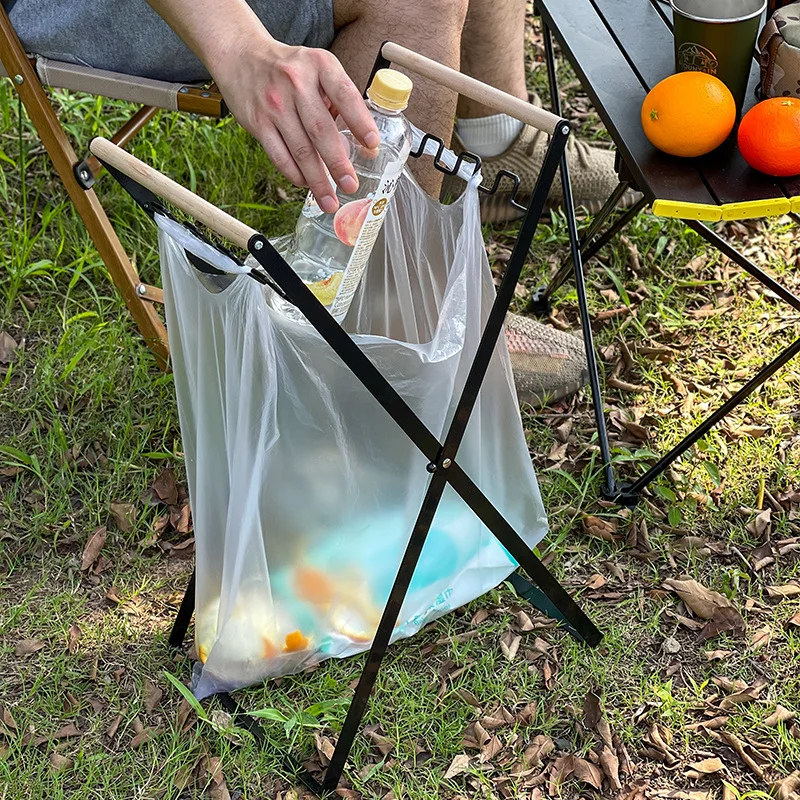 Folding Garbage Bag Hanger Kitchen Garbage Ranger with Independent Camping Iron Garbage Rack Portable Folding Trash Rack