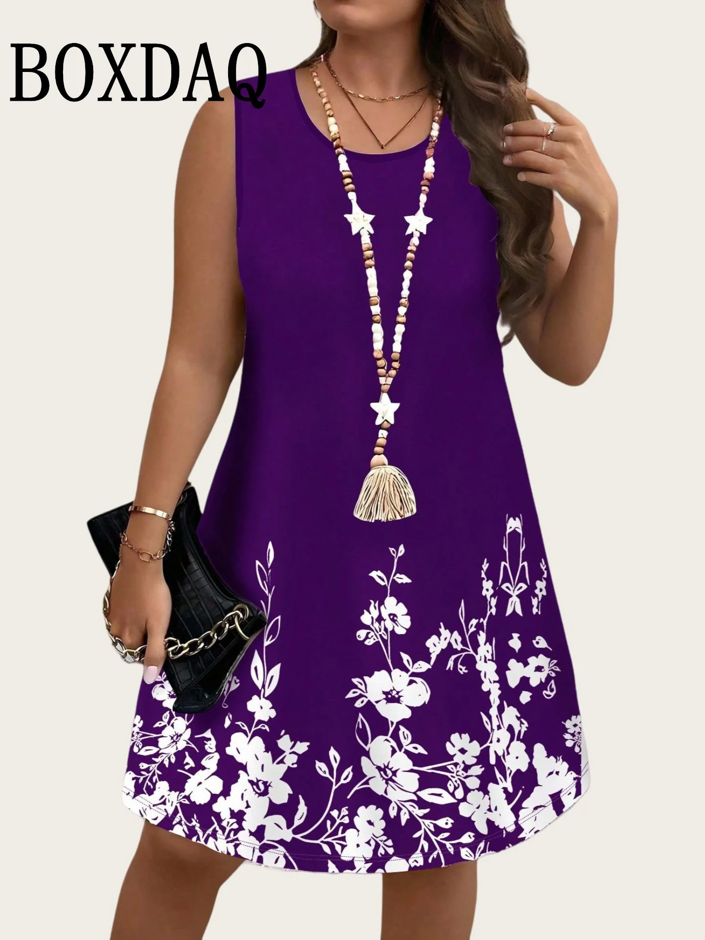 2026 Summer New Women's Sleeveless Dresses Loose Plus Size Dresses Beach Vacation Casual Tank Floral Print Women A-Line Dresses