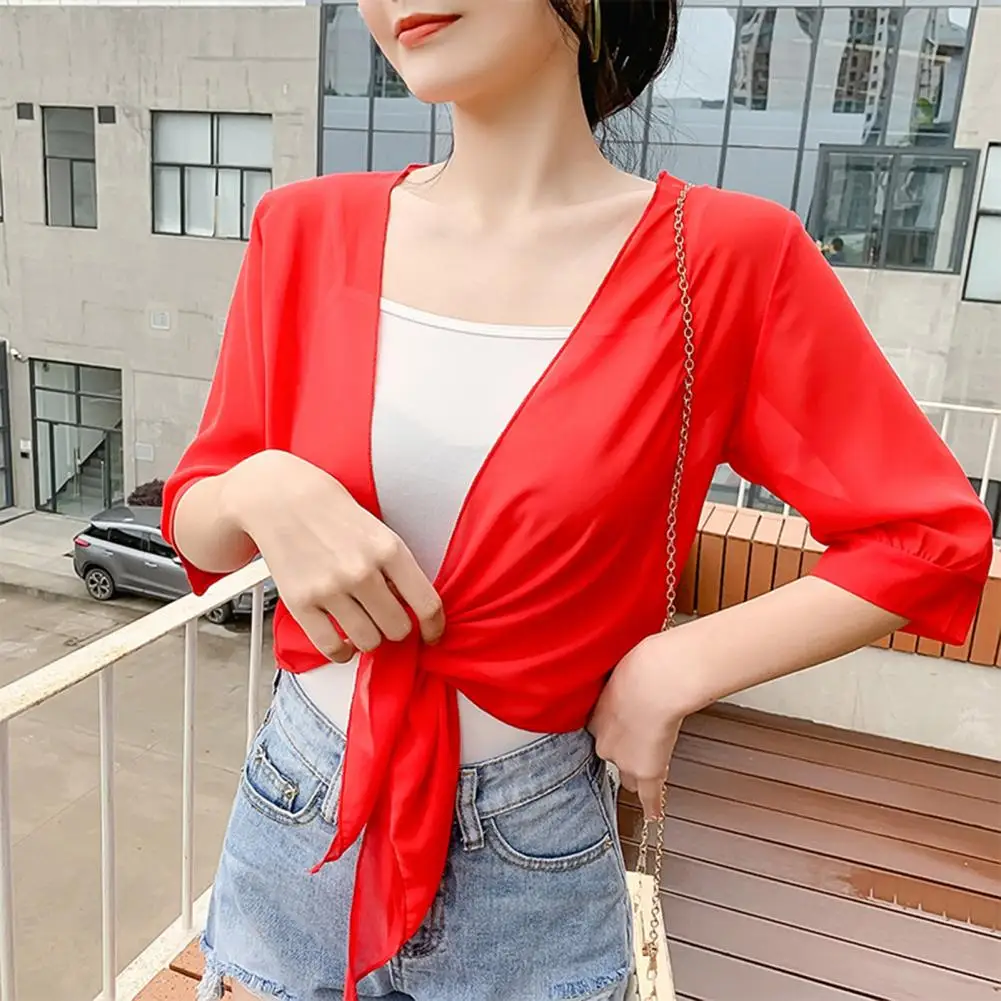 Women Shawl Short Cover Ups Solid Color Cardigan Perspective Anti UV Women Cape Sun Clothing