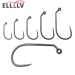 Ellllv 50pcs #1- #8 Carbon Steel Non-barbed 60 Degree Aberdeen Jig Hook Fly Tying Streamer Hooks Saltwater Bass Worm Hooks