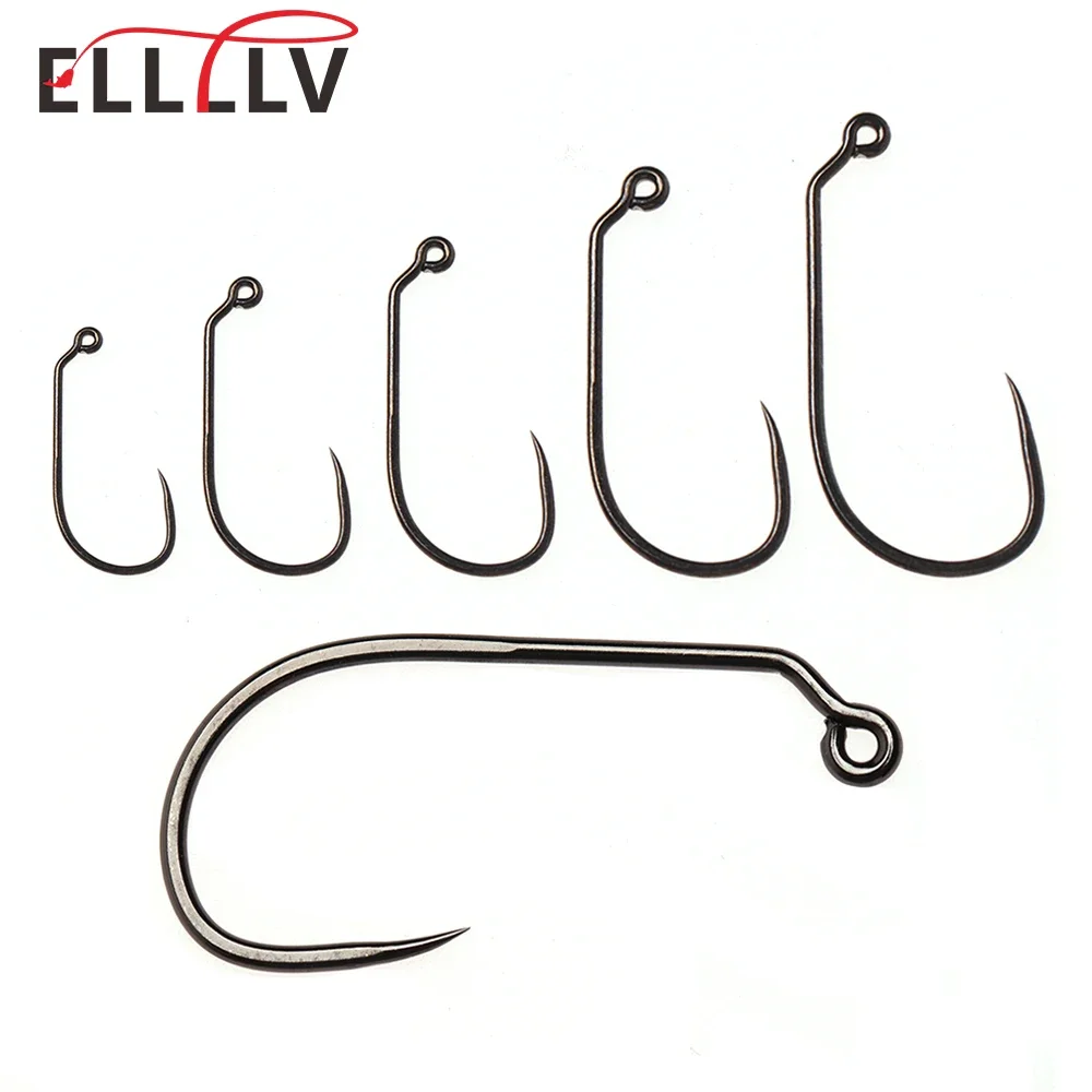 Ellllv 50szt # 1- # 8-stopniowa stal węglowa bez kolcem 60-stopniowy hak Aberdeen Jig Haczyki do wiązania much Haczyki na strumień słonowodny Bass Worm Hooks
