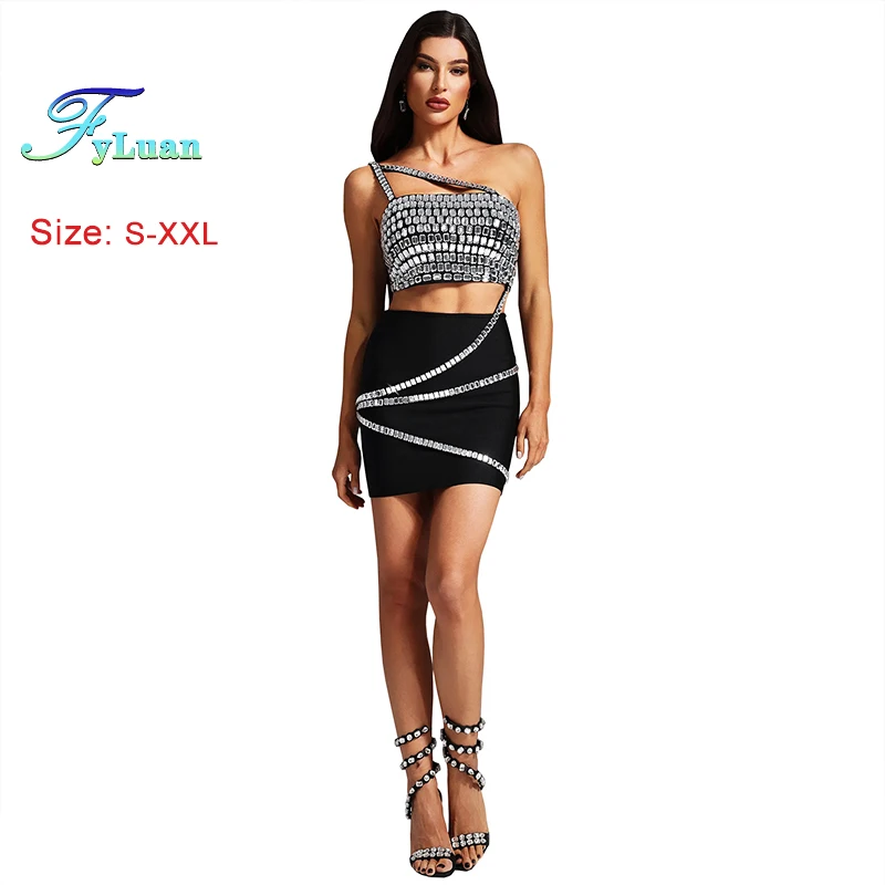 Conjunto de falda corta para mujer, Tops con hombros inclinados y minifalda con temperamento, vestidos de graduación, conjunto de dos piezas, novedad de verano 2025