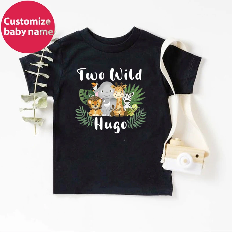 Custom Name Birthday Shirt 1-9 Birthday T-Shirt Wild Tee Girls Boys Party T Shirt Cute Animal Print Clothes Kids Gifts Tops