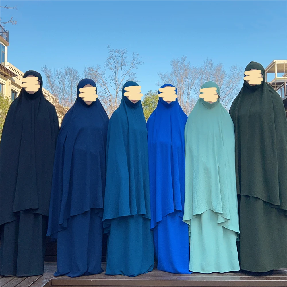 Khimar Women Muslim Prayer Garment 2 Piece Sets Maxi Dresses Overhesd Hooded Skirt Suit Turkey Arabic Islamic Burqa Nikab Abayas