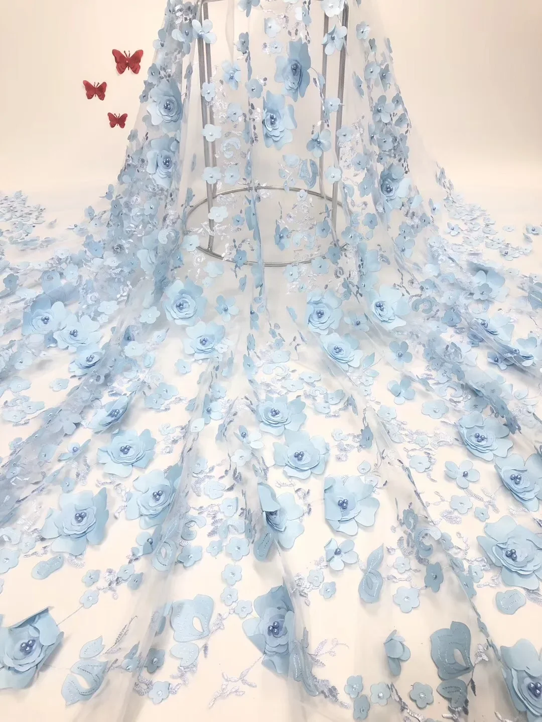 

African Beaded 3D Tulle Lace Fabric 2021 African French Lace Fabric High Quality Nigerian Embroidery Tulle French Lace RF305