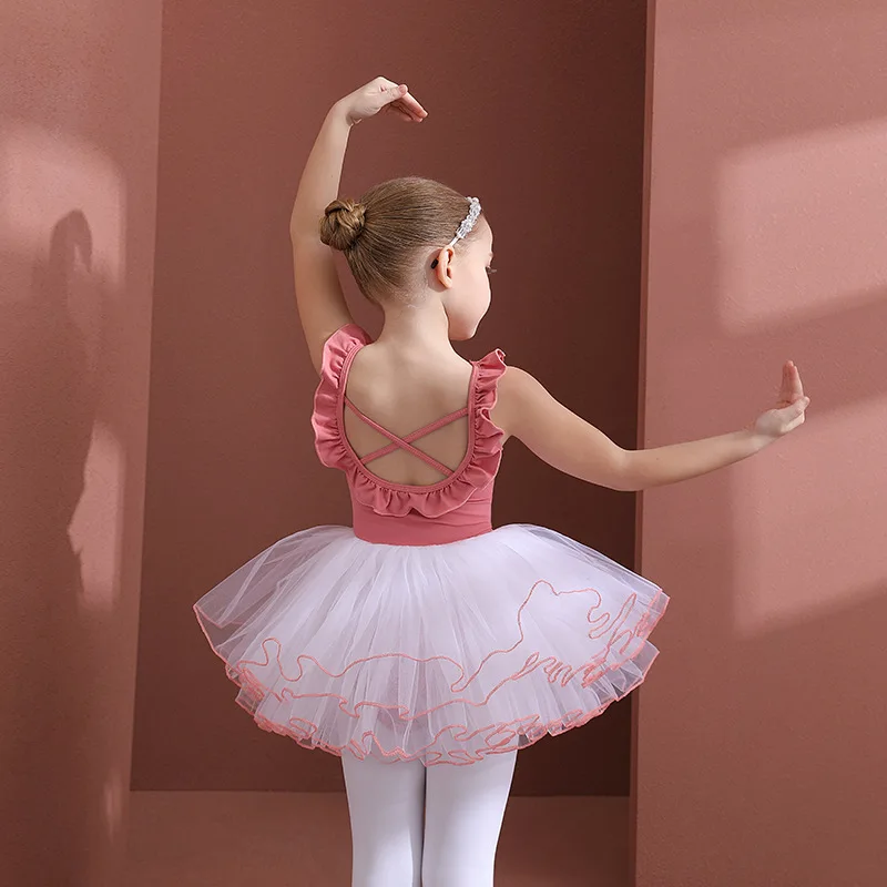 Robe de Ballet en Coton pour Enfant, Vêtements d'Entraînement, Jupe TuTu, Justaucorps de bug astique, Tenues de Performance sur Scène