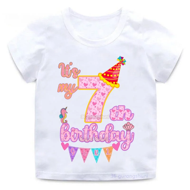 Футболка с героями мультфильмов для девочек на день рождения, футболка номер 2, 3, 4, 5, 6, 7, 8, графическая детская одежда для мальчиков с буквенным принтом, летняя с короткими рукавами