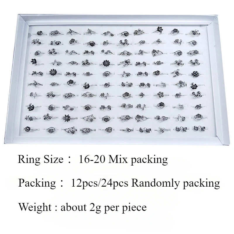 12 قطعة/24 قطعة لكل مجموعة سبائك خواتم الاصبع للنساء مزيج حجم 16-20 زهرة كبيرة الجمجمة العنكبوت الحيوان ليف الحب الأفعى خاتم