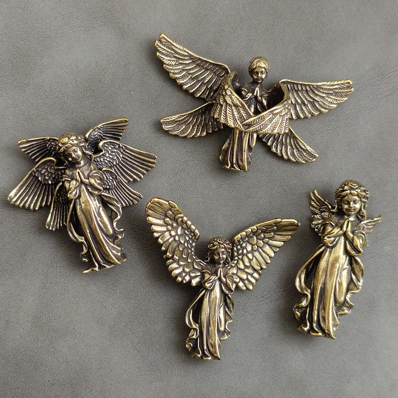 Retro Copper God of Love Cupid Statue Small Ornaments Brass Angel Figurines Desktop Decorations Home Decor Accessories for Room