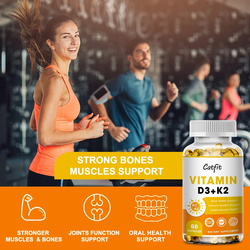 Catfit D3K2 Vegetarian Capsules Support Bone&joint Health Calcium Absorption Beauty Health Nutrition Dietary Supplement