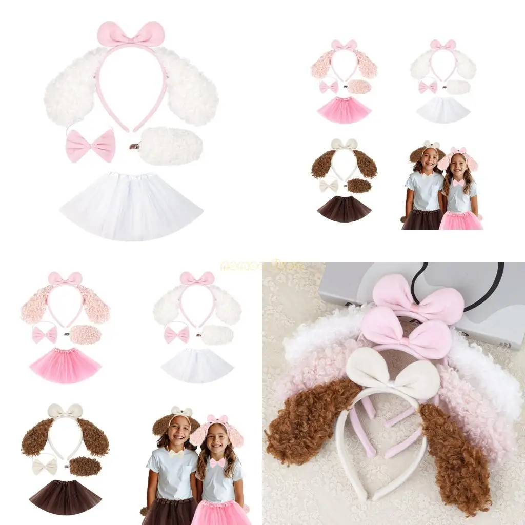 

31BF 1/3/4Pcs Dog Costumes Accessories Set with Dog Ears Headband,Tail Tutus Skirt Accessories Animal Dressing Up Set