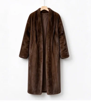 Luxury Faux Fur Maxi Coat Chic Open Front Stand‑collar Long Sleeve Oversized Outerwear Winter Women Fashion Autumn Warm 2026 New