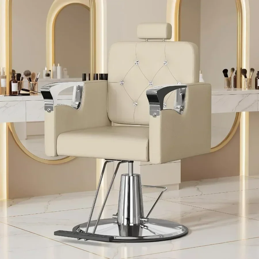 Barber Chair Reclining, Salon Chairs for Hair Stylist, Height Adjustable Salon Styling Chair, Heavy Duty Barber Chairs, 360 Swi - view 2