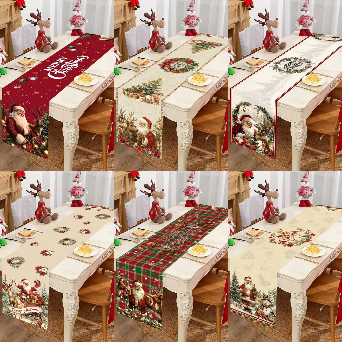 Vintage Retro Weihnachtsmann Weihnachten Tischläufer |   2025 Navidad Noel Home Decor & 2026 Neujahrsgeschenk