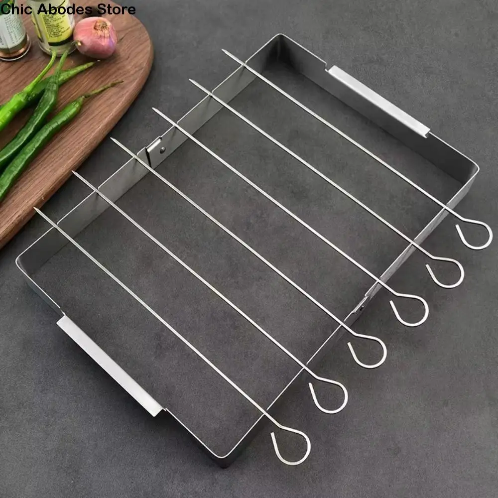 

Creative BBQ Skewer Rack Set Foldable with 6 Skewers BBQ Grill Rack Stainless Steel Reusable Outdoor Grill Tools Picnic