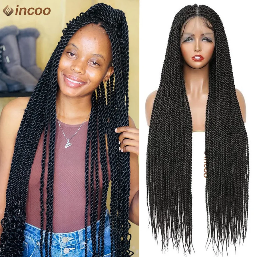 Extra Long 40'' Synthetic Senegalese Twists Full Lace Frontal Braided Wigs For Black Women Knotless Box Braids Wig With BabyHair