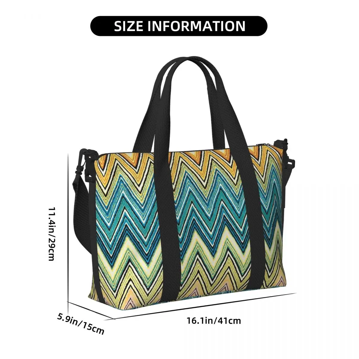 Boho Chic Modern Zigzags Geometric Multicolor5 Beach Travel Bag Tote Bags for Gym Sport Women Shopping Duffle Shoulder Bag