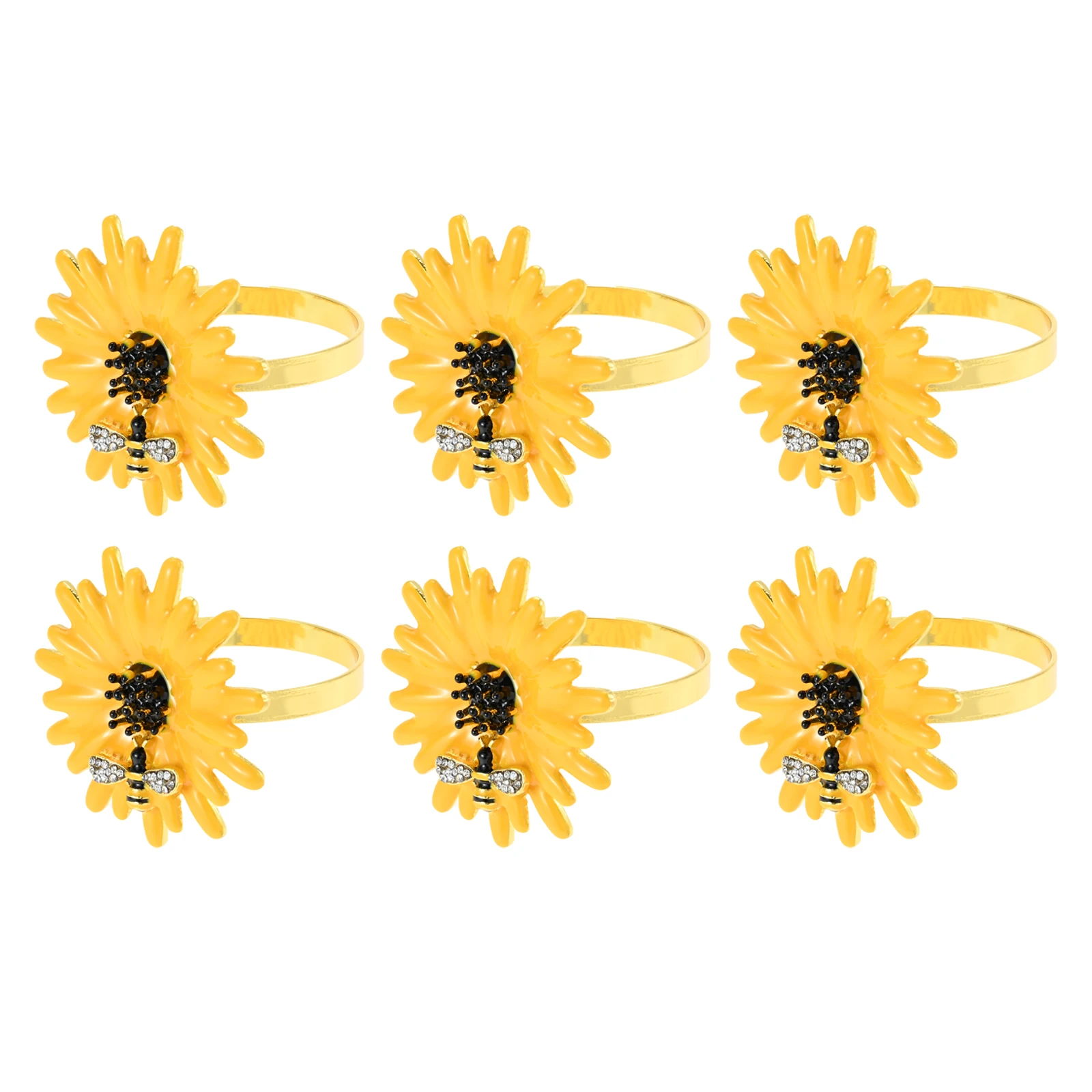 6pcs Sunflower with bee Napkin Rings Daisy Flower Napkin Holder Wedding Napkin Buckles for Part Holiday Christmas Thanksgiving